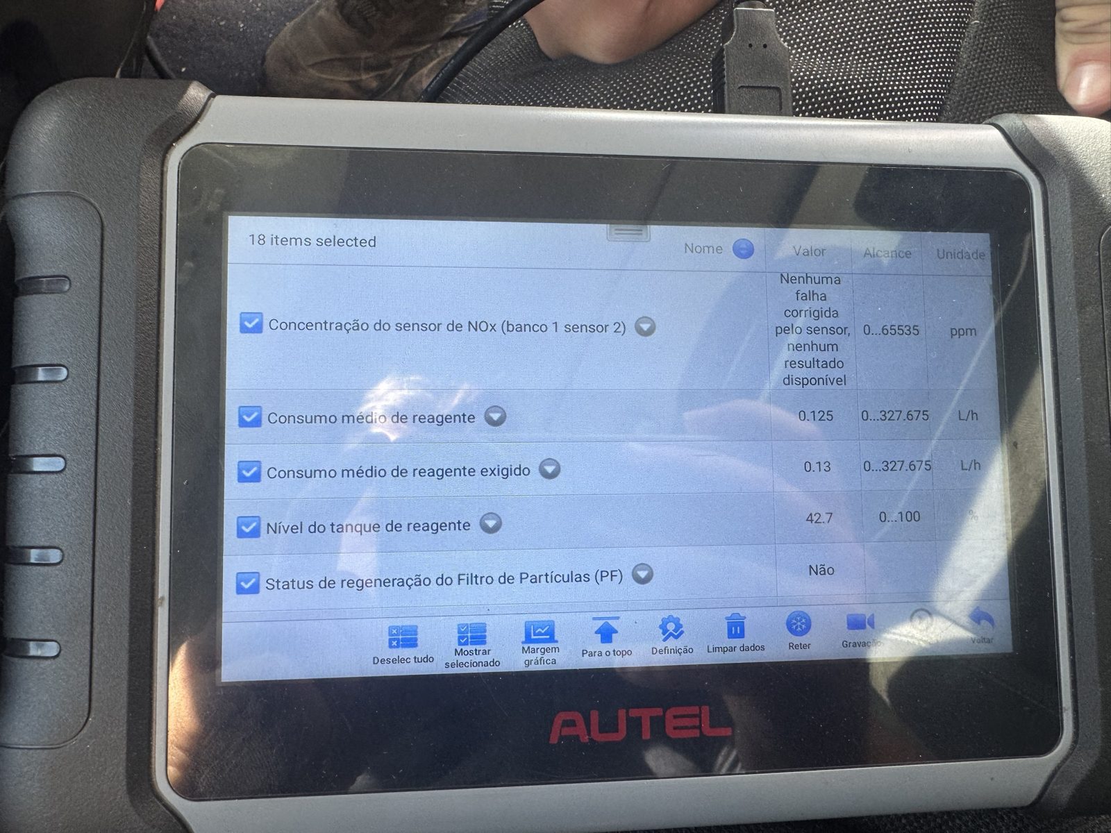 Leitura dos valores de AdBlue em tempo real